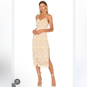 NBD $178 Donna Yellow Floral Lace Sleeveless Midi Slip Spring Summer Dress L
